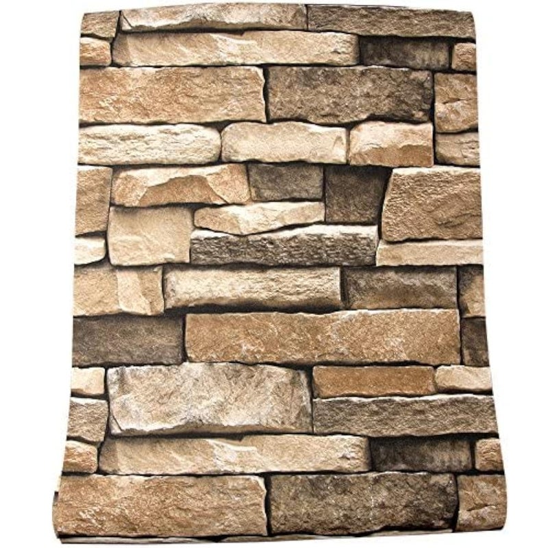 Rock Peel and Stick Wallpaper - Self-Adhesive & Removable Wallpaper Stone Decorations Contact Paper 17.7"x197" 3D Stone Textured Vinyl for Backsplash, Countertop Wall, Easy to Clean, Brick Wall paper